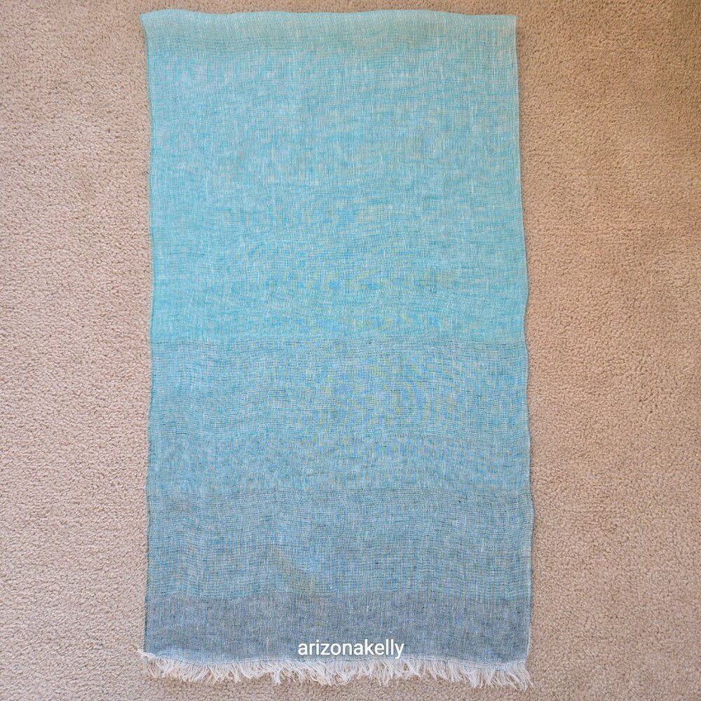 NWOT Linen Scarf Gradient Blue Ombre - Picture 3 of 14